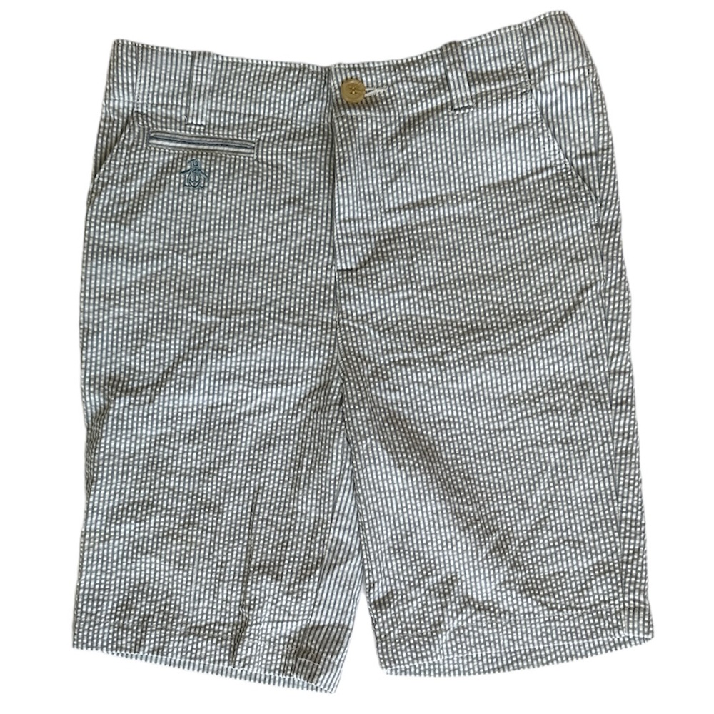 SOLD 🆕 NWT Penguin Kids Seersucker Shorts 100% Cotton in White/Blue Boys Size 7